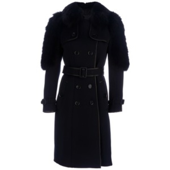 Burberry Prorsum Black Wool-Cashmere Coat with Blue Fox Fur Collar Size IT 38 - Picture 4 of 12